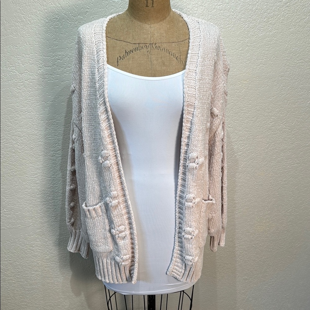 Jodifl Women Small Cream Sweater With Pockets Dotted Detail‎ Cardigan NWT